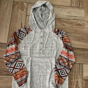 New womens bohemian style pull over hoodie. Grady. Size XL